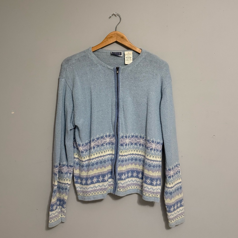 Erika & Co. Y2K Winter Light Blue Zip Up Sweater